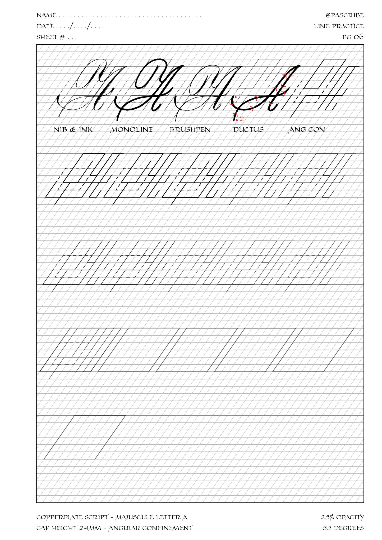 PAScribe - Copperplate Script - Majuscule A Sampler - FREE