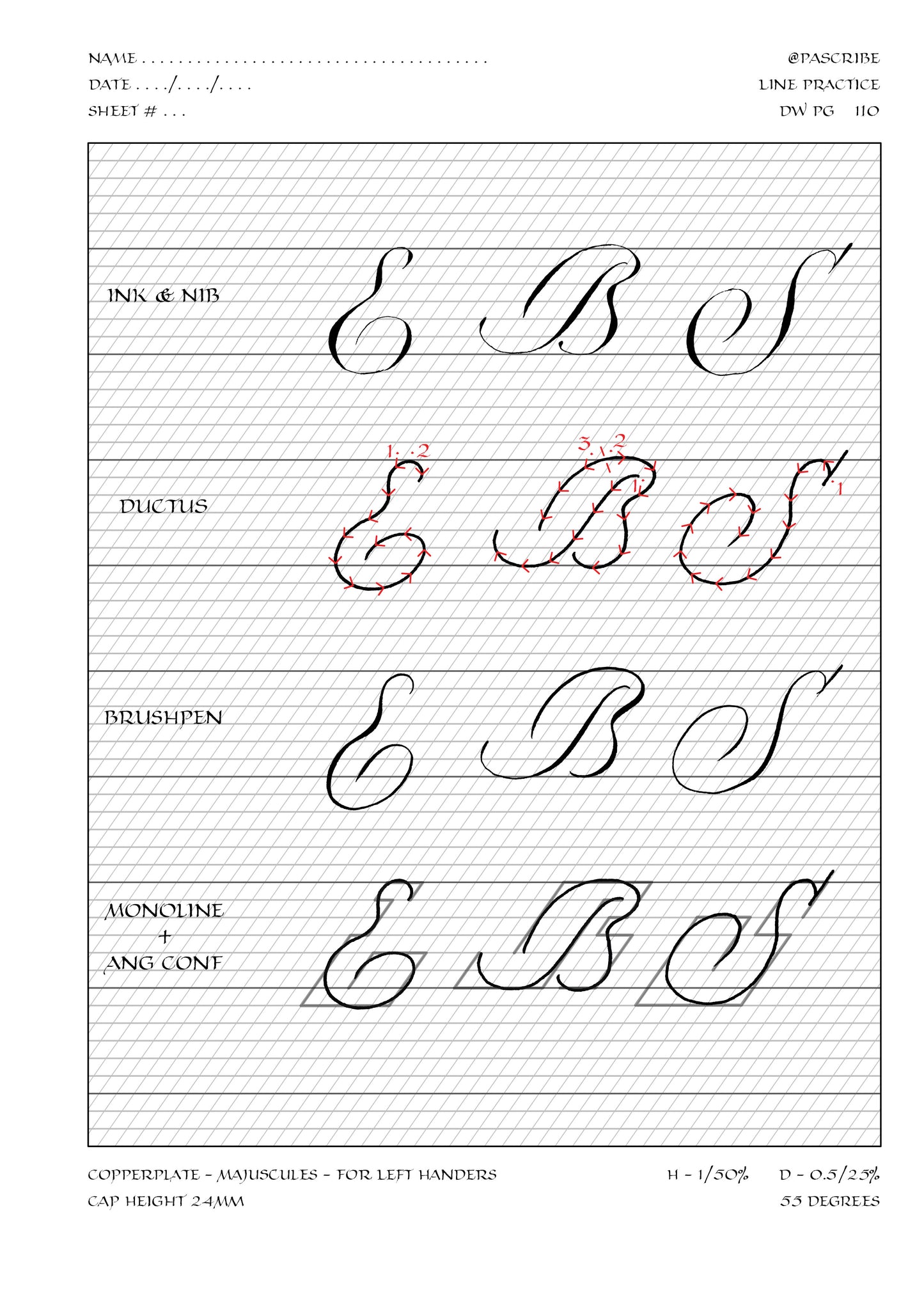 PAScribe - Copperplate Script - Workbook Majuscules for Left Handers