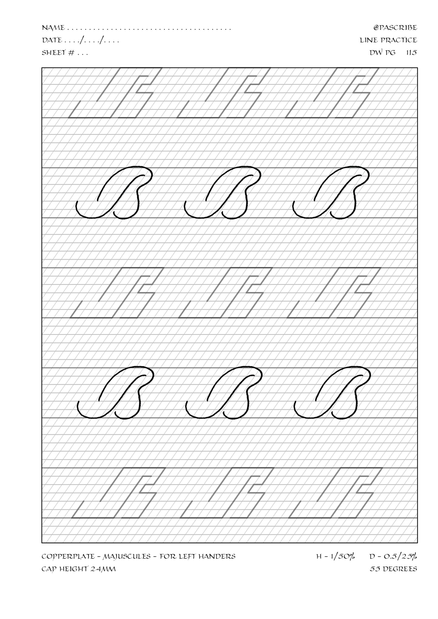 PAScribe - Copperplate Script - Workbook Majuscules for Left Handers