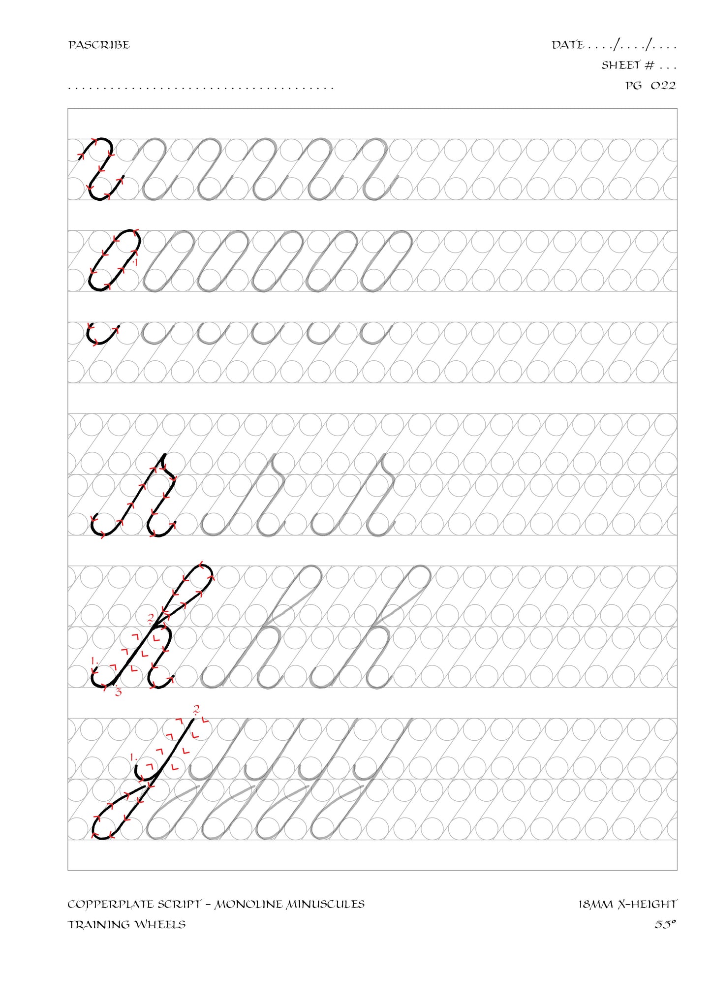 PAScribe - Copperplate Script - Worksheets & Grids - Monoline