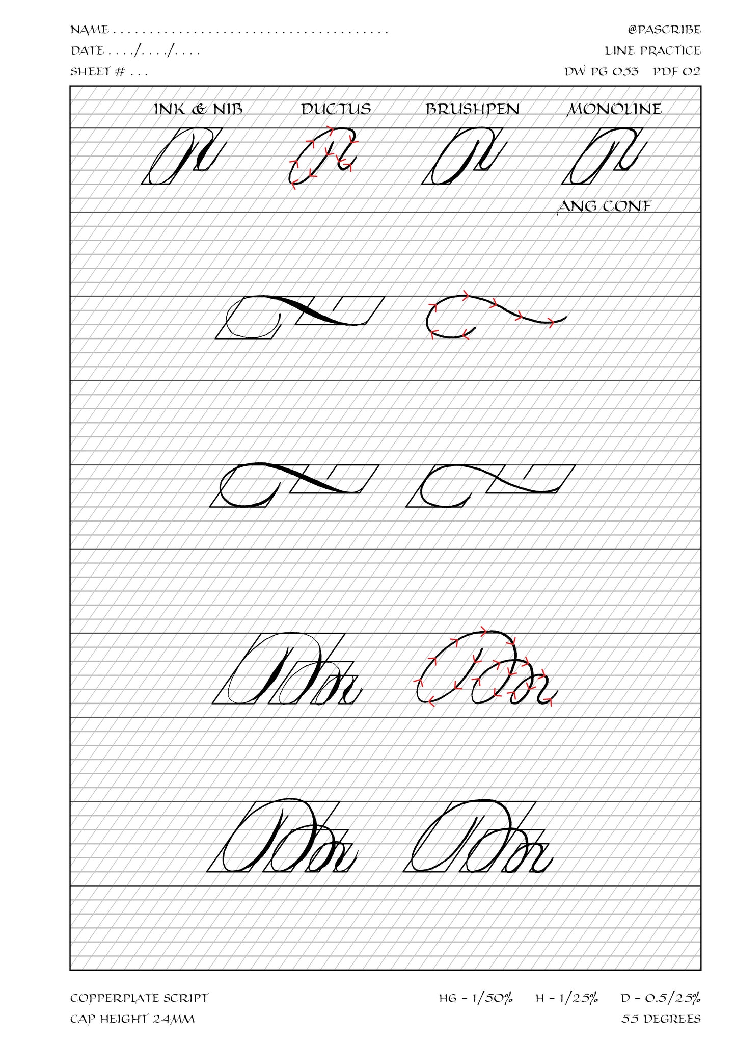 PAScribe - Copperplate Script - Workbook Majuscules for Right Handers