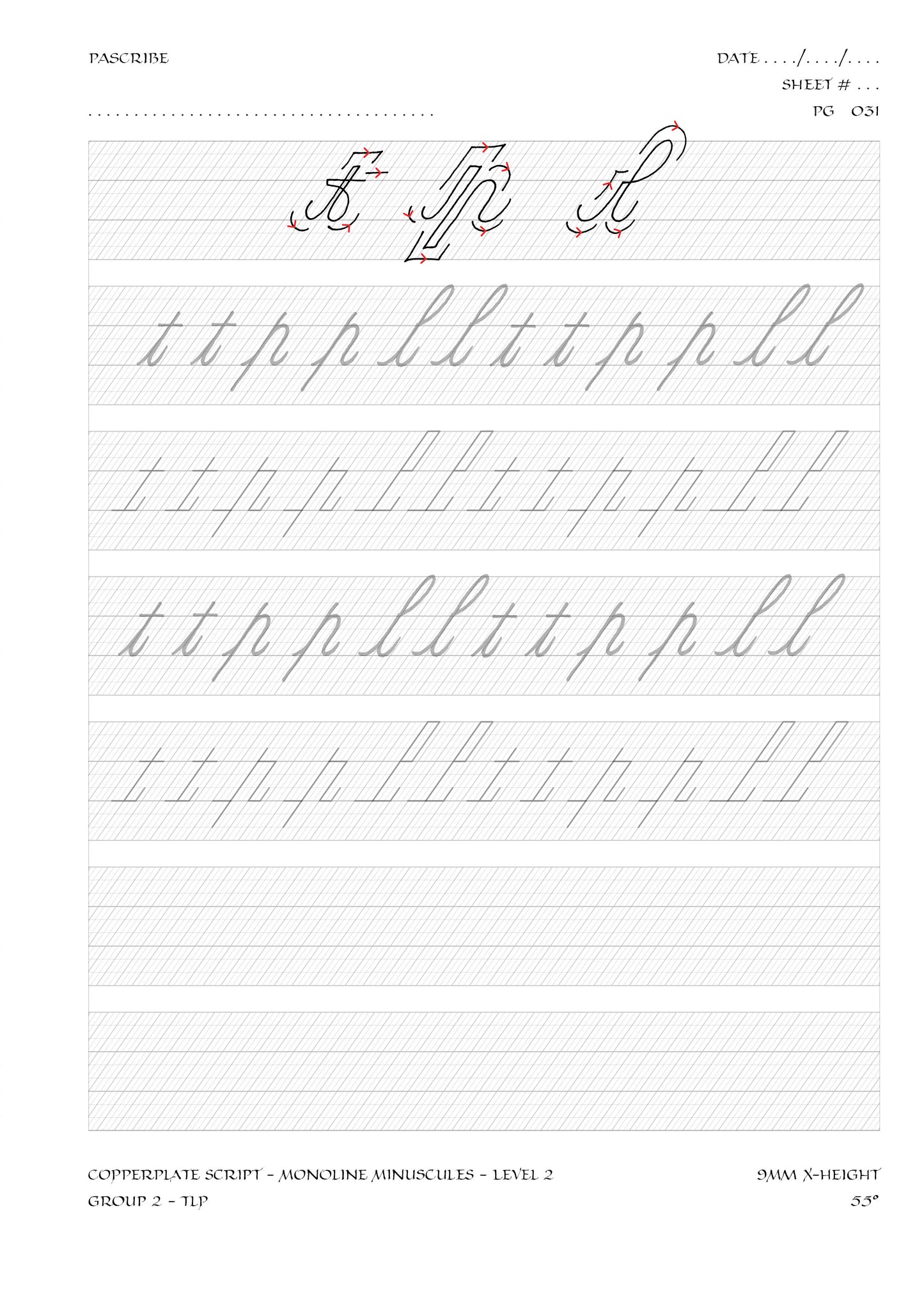 PAScribe - Copperplate Script - Worksheets & Grids - Monoline